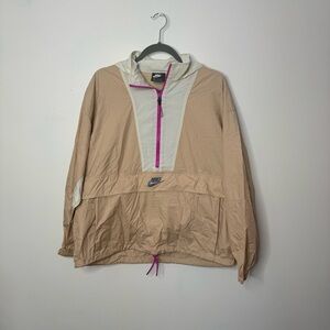 Nike Tan Windbreaker With Front Pocket and Adjustable Hood